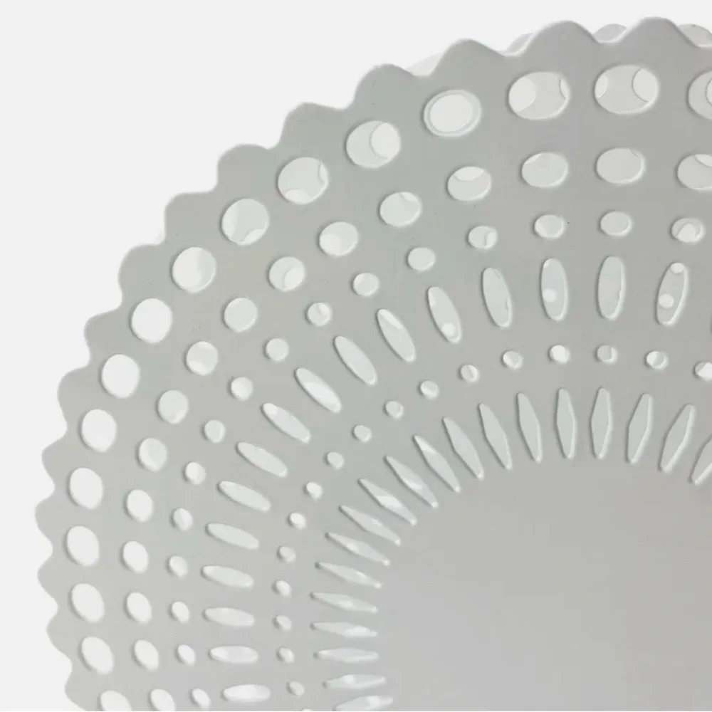 NWT Crate & Barrel Gram Mail Napkin Holder White Enamel Finish Metal Lace Doily